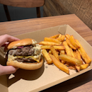 2280 Burger - Double Patty ($13.50) and Sweet Potato Fries ($6)