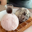 Delicious ice cream with waffles