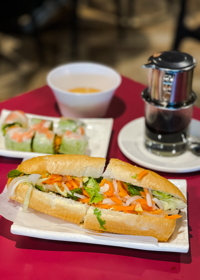 Banh Mi Set (Vietnamese Pork Sandwich, Fresh Spring Rolls, Vietnamese Coffee – Hot)