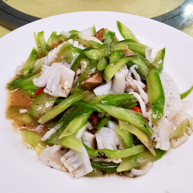 Fried Bitter Gourd with Squid