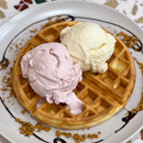 Love Letter Waffle with Strawberry & Cream and Toasted White Chocolate Ice Cream