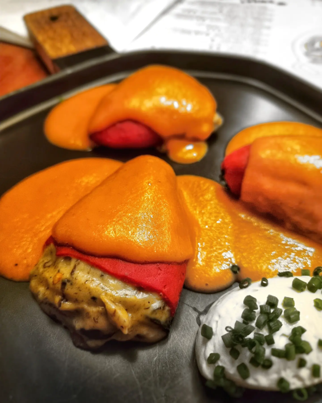 Porcini stuffed in piquillo peppers
