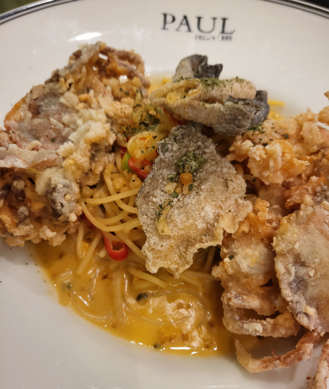 salted egg soft shell crab pasta $30.90++