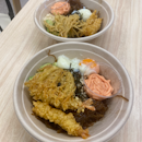 Tempura ebi, tempura enoki, avocado, onsen egg, mentaiko ($10.90)