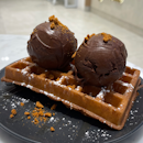 Waffles w dark chocolate icecream 