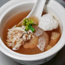 Double-boiled Superior Broth with Winter Melon stuffed with Dried Scallop, Chinese Ham and Crab Meat