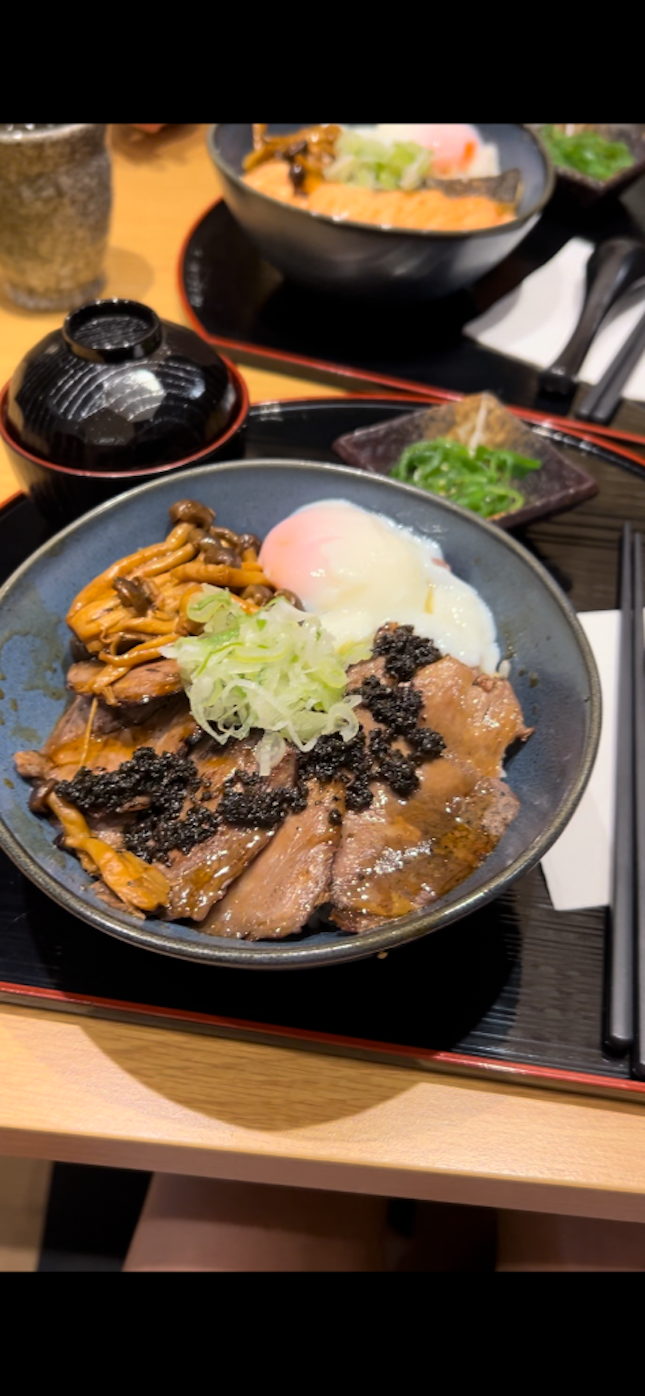 Truffle wagyu don ($19.90 nett), comes with free miso soup and wakame salad