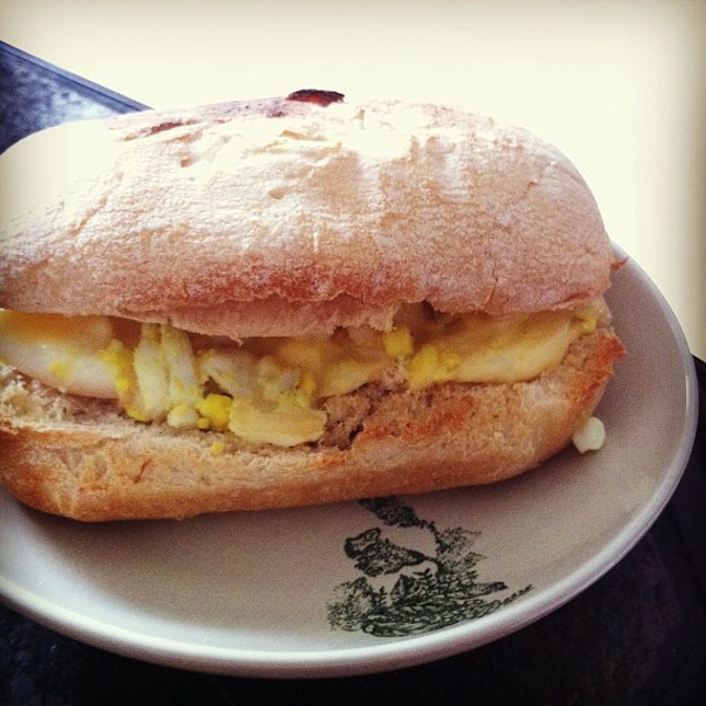 My un-domesticated attempt at a egg cheese ciabatta sandwich