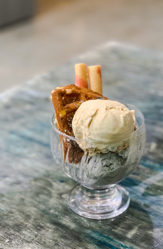 Waffle Bite with Fifty Shades of Earl Grey, Black Sesame Street Ice-Cream