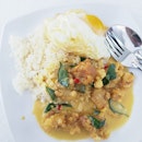 Salted egg chicken with rice and egg at $4.80.