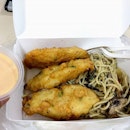 Second time eating this battered fish aglio olio ($9.80)!