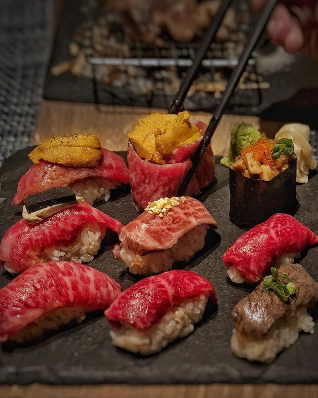 Tokusen Niku Sushi Mori —$38.90
🍣 with different cuts of beef including grilled miso wagyu and wagyu uni.