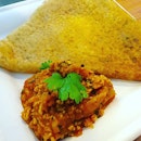 Crispy Semolina Thosai with Minced Chicken Masala - Semolina-flour Thosai, minced chicken in masala gravy - $8.00.