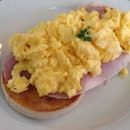 Scramble egg and Ham with Toasted English Muffin @ Muffin Man, London