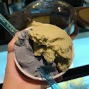 Charcoal Vanilla (L), Pistachio (R) Ice Cream