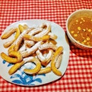 Home made churros with hazelnut dipping #churros #dessert #homemade #selfcook #selfmade #food #foodgasm #foodporn #instafood #hazelnut #sugar #yum #yummy #delicious #iphonesia #instahub #instagood