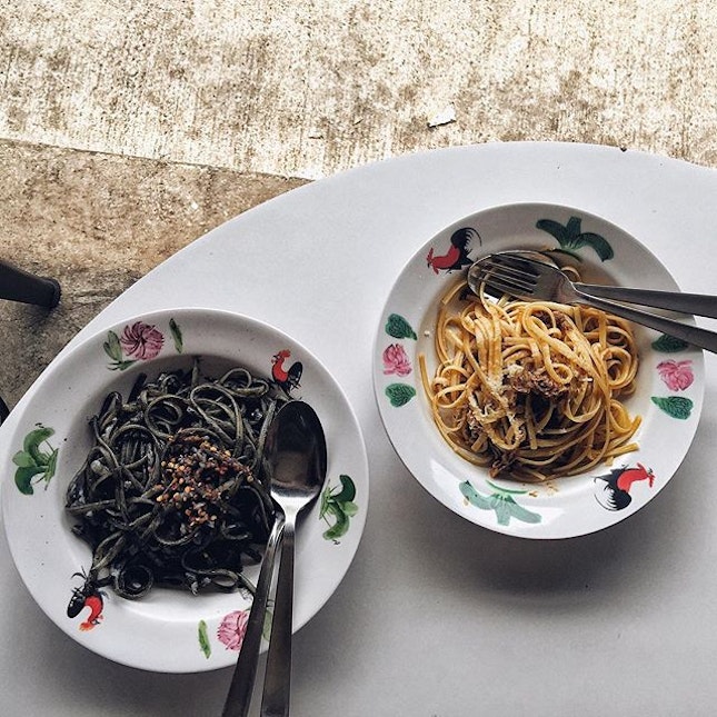 Squid ink & duck ragu pastas for breakfast ☺️ #ahbongsitalian #8dayseat #burpple #whati8today