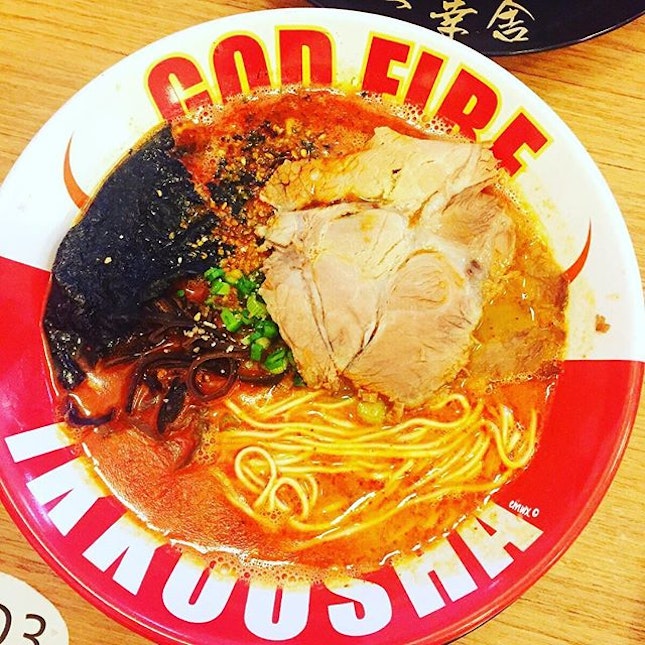 God Fire Ramen ($13.50), Spicy Level 2 on #thursday with colleagues, went for light taste and soft noodles for choice and served with an extra chashu slice, was told that the slice in the bowl was rather small, not bad for a service eh, and I ate like 6 eggs LOL, not the yolks tho, just the whites.