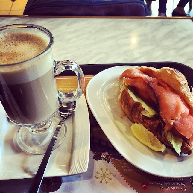 Definition of going solo #saturday #delifrance #lunch #croissant #smokedsalmon #cafelatte
