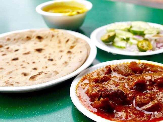 Lunch today of the legendary chapatti with masala mutton.