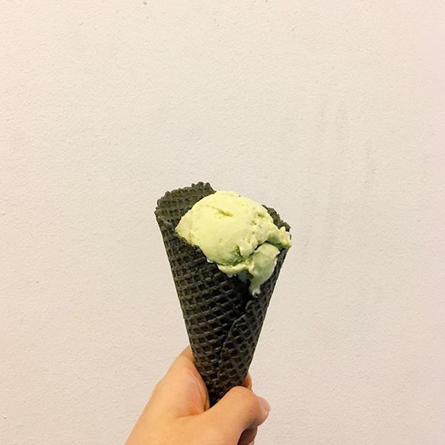 Avocado Coconut with Charcoal Waffle Cone

The ice cream had a strong combination of both avocado and coconut, though the latter slightly masked the taste of the avocado.