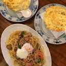 Fuwa fuwa fluffy soufflé and 'Hoshino' spaghetti #dinner #hoshinocoffee #instafood #instamood #cheatmeal #food