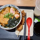 Sweeten Tofu Pocket Udon In Bonito broth, Karaage Chicken & Barley Tea $7.50