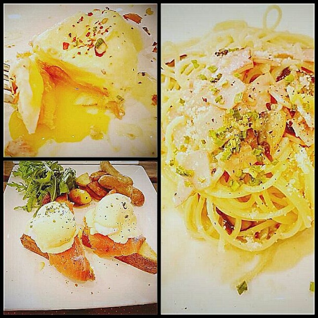 Flavour Flings ☆Smoked Salmon + Poached Eggs ☆ Pasta Carbonara #sghalal #sghalalcafe #halal