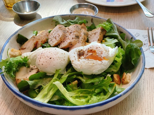 Chicken Salad With Poached Eggs