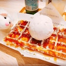 Classic Belgium waffle with Maple syrup and a fragrantly delicious scoop of lavender ice cream.