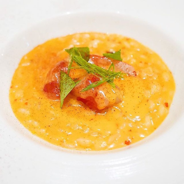 “Kanzuri & Carabinero” - Fermented Kanzuri Chilli Paste, Carabinero Shrimps, Aged Carnaroli Rice, 25yr Aged Balsamico, Tomato Powder.
