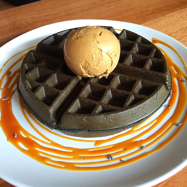 Charcoal Waffles with Ice Cream