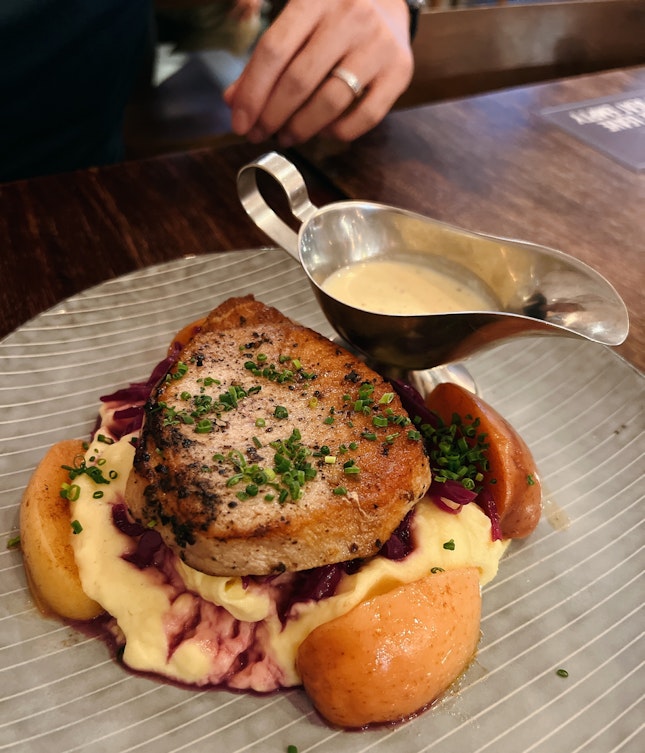 Pork Chop with Poached Apples and Mash