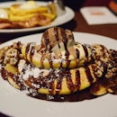 Hot 'N' Troppo | Buttermilk pancakes with grilled banana, walnuts, cream, chocolate ice cream and home made chocolate sauce