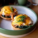 Tom Yum Eggs Benedict | poached free-range eggs with tom yum hollandaise, home-smoked salmon and baby spinach