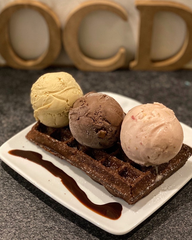 OCD (Obsessive Chocolat Desire) Cafe is a cosy little cafe at Ang Mo Kio known for its signature chocolate ice creams and waffles.