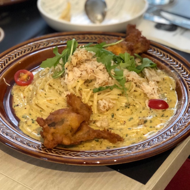 Salted Egg Soft-shell Crab And Mudcrab Linguine ($28)