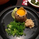 This egg was about the size of your thumb. It was part of the condiments for my cha soba.
