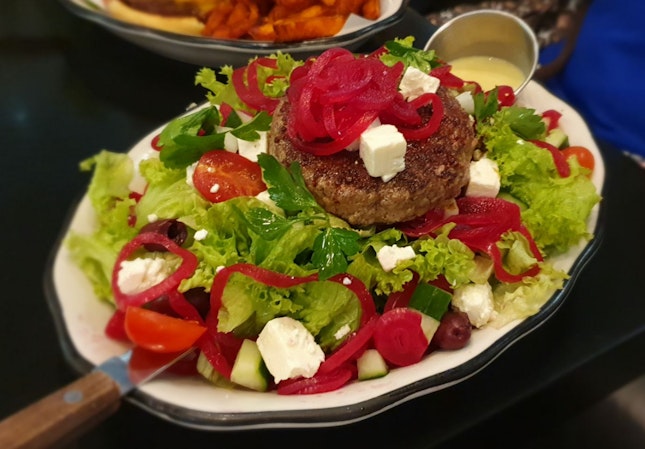 Greek Lamb Burger Salad ($24++)