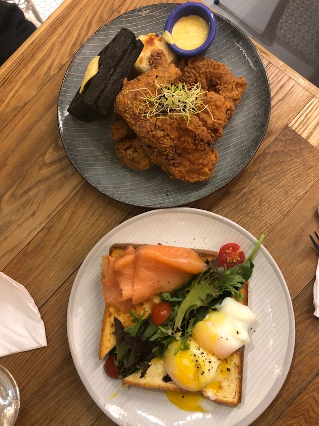Eggs Benedict & Salted Egg Fried Chicken Waffle