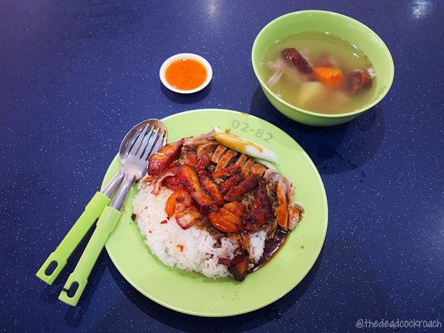 Roasted Duck + Char Siew Rice $4