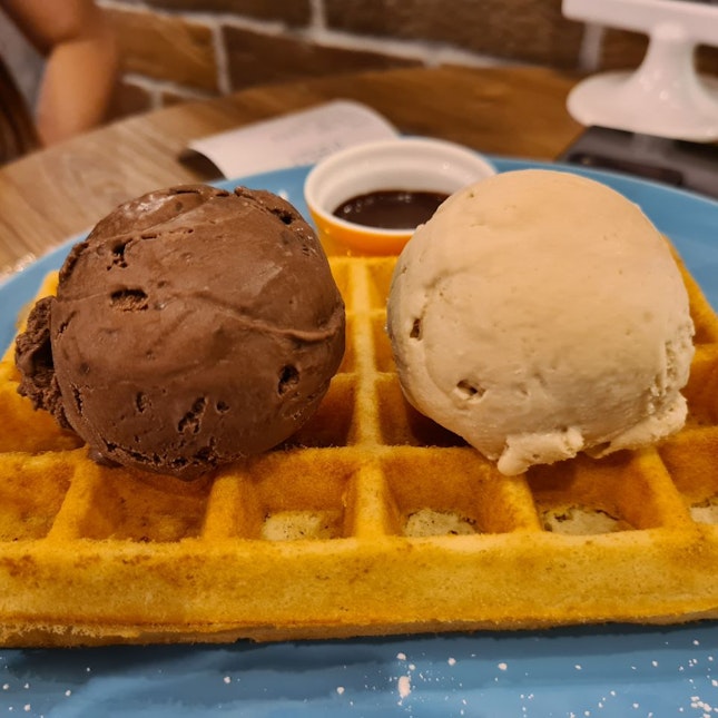 Waffles With Double Scoop ($9.30)