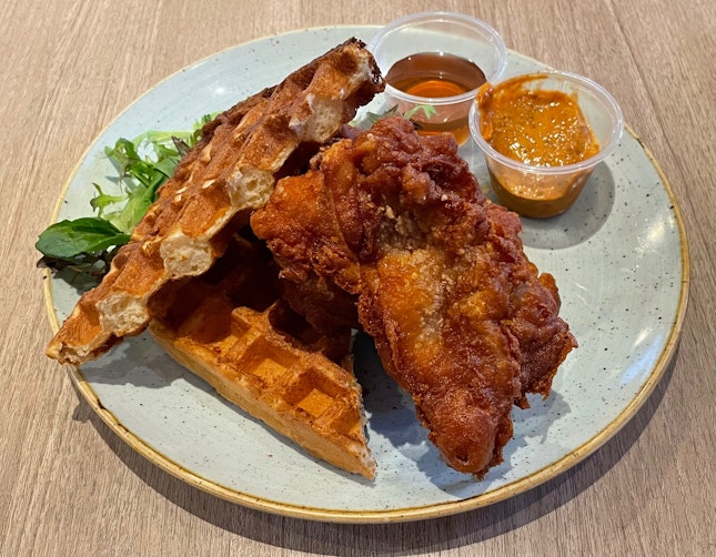 Har Cheong Fried Chicken With Waffles ($16)