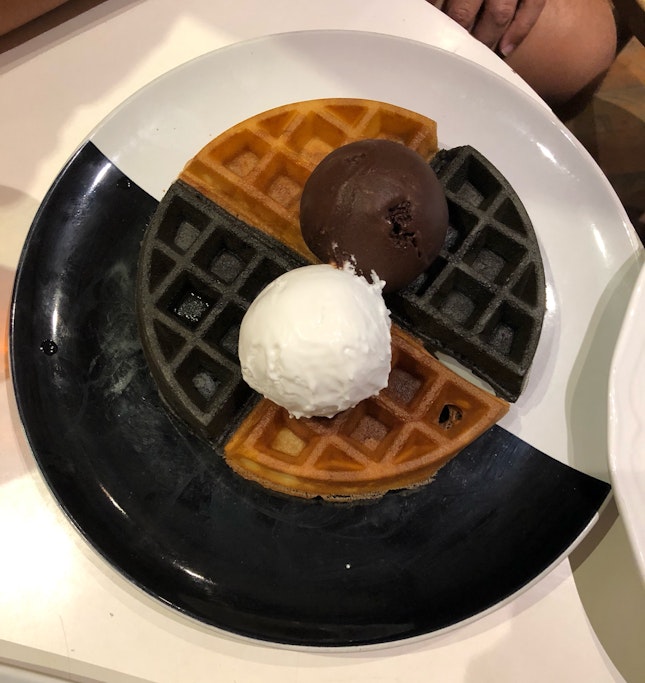 Yuan Yang Waffles + Coconut Ice Cream + Dark Chocolate Ice Cream