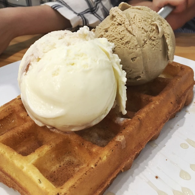 Double Scoop With Waffles $10.20