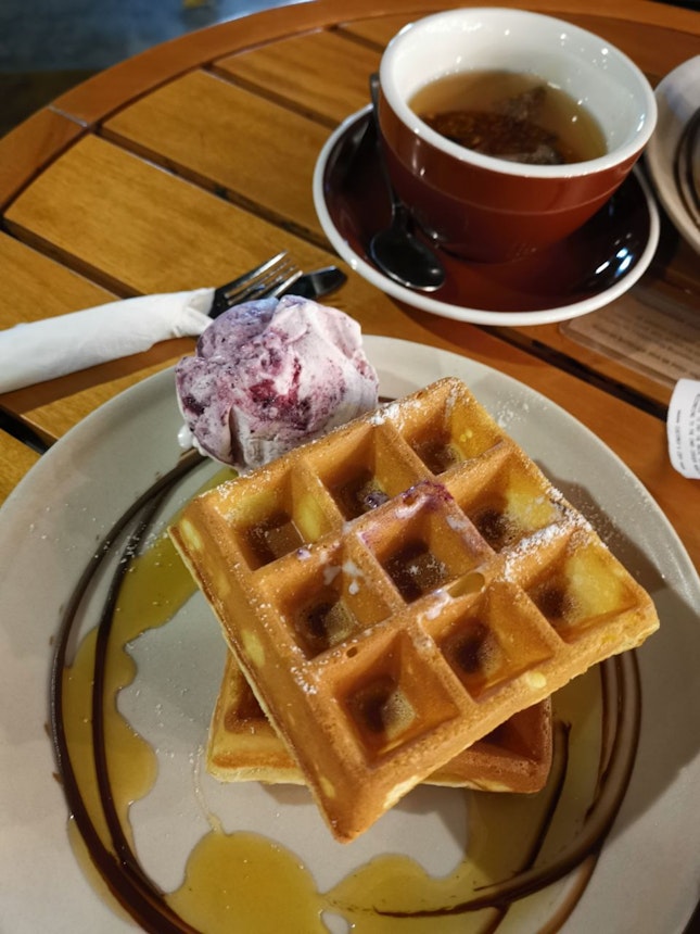 Waffle With Single Scoop And Tea (~$15) 