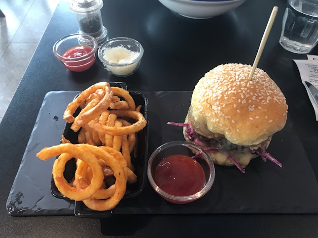 Wagyu Beef Cheese Burger With Curly Fries
