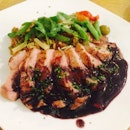 Black Tea Infused Duck Breast With Foie Gras Jus Risotto & Black Berry Coulis 
