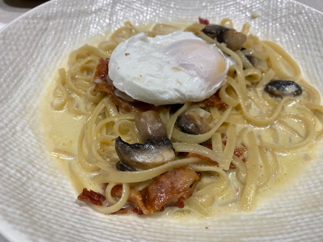 Mushroom Egg Pasta, Carbonara Style