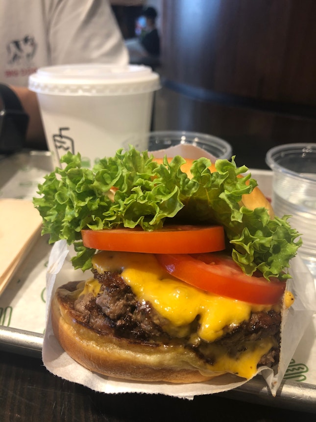 shack burger + black and white milkshake